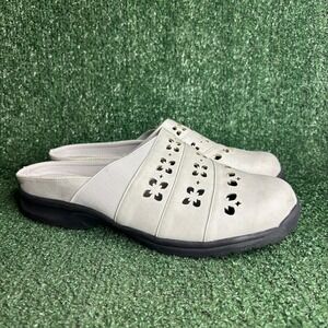 NEW Comfortview Lenox Laser Cut Floral Comfort Mules Clogs Grey Womens 12WW Wide